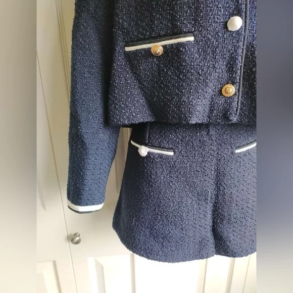 New Self-Portrait Navy and White Tweed Blazer Short Set - Picture 7 of 16